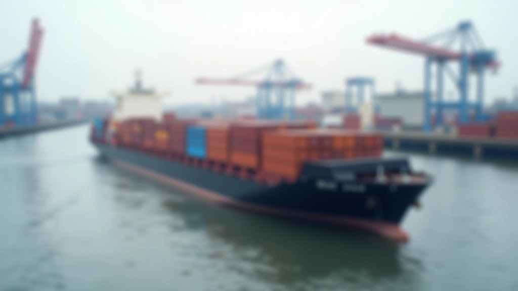 Binnenschiff mit Containern in der Elbe mit Hafen im Hintergrund