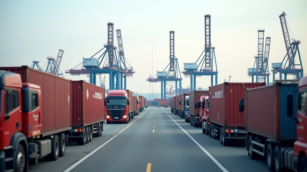 Intermodales Transportzentrum mit Bahn, Lkw und Schiff